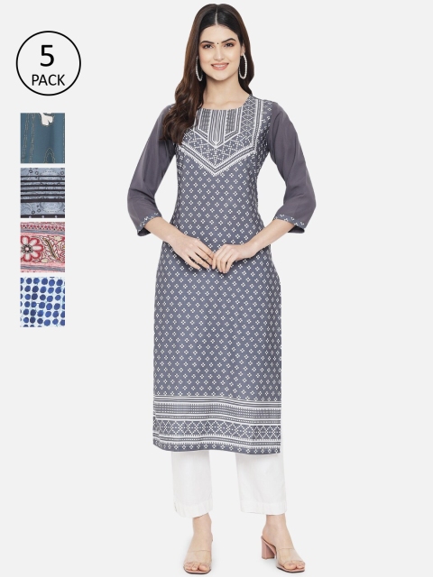 

Ethnic basket Women Pack of 5 Printed Crepe Kurta, Multi