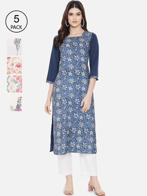 

Ethnic basket Women Multicoloured Set of 5 Floral Printed Crepe Kurta, Multi