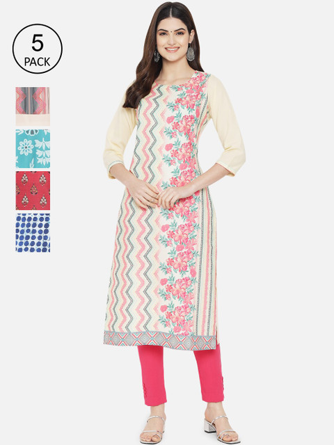 

Ethnic basket Women Multicoloured Set of 5 Printed Crepe Kurta, Multi