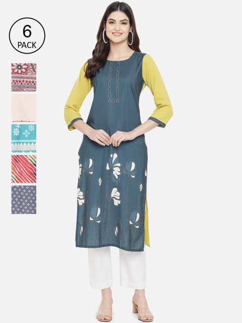 

Ethnic basket Women Pack of 6 Printed Crepe Kurta, Multi