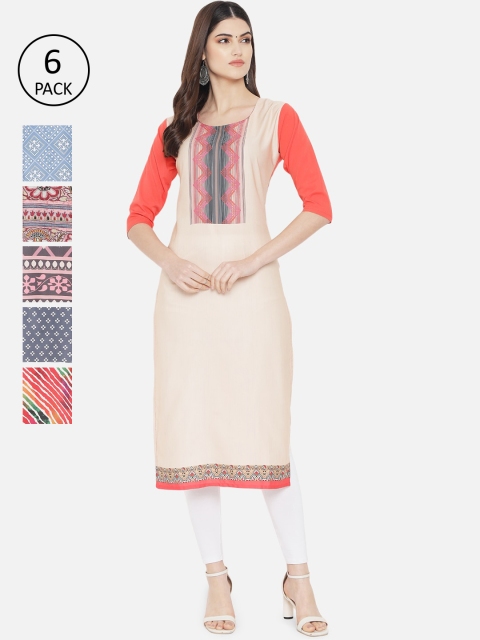 

Ethnic basket Women Pack of 6 Printed Crepe Kurta, Multi