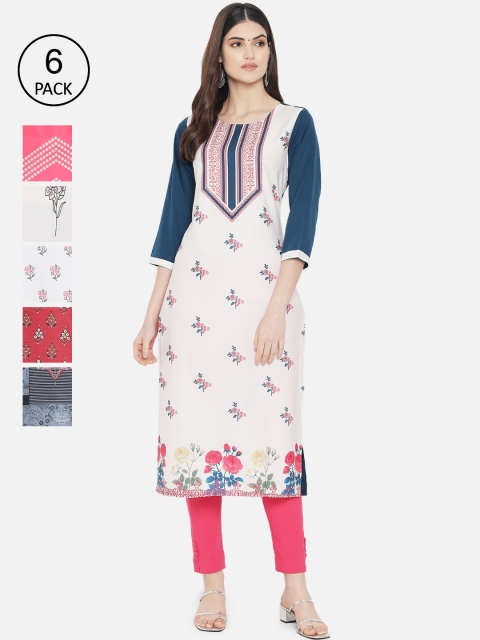 

Ethnic basket Women Multicoloured Set of 6 Floral Printed Crepe Kurta, Multi