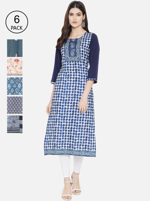 

Ethnic basket Women Multicoloured Pack Of 6 Ethnic Motifs Printed Kurta, Multi