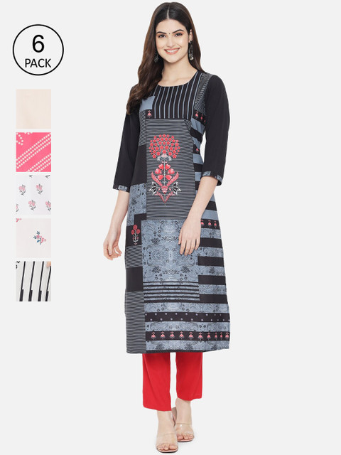 

Ethnic basket Women Pack Of 6 Straight Kurtas, White