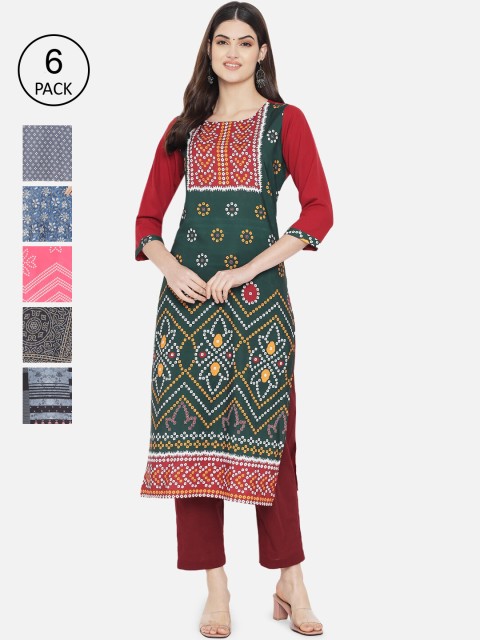 

Ethnic basket Pack of 6 Women Printed Crepe Kurta, Multi
