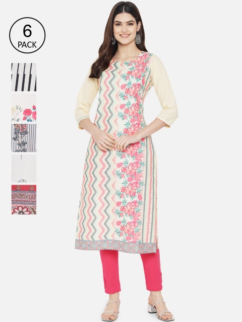 

Ethnic basket Women Multicoloured Set of 6 Ethnic Motifs Printed Crepe Kurta, Multi