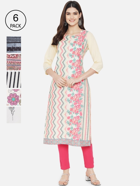 

Ethnic basket Women Multicoloured Set of 6 Ethnic Motifs Printed Crepe Kurta, Multi