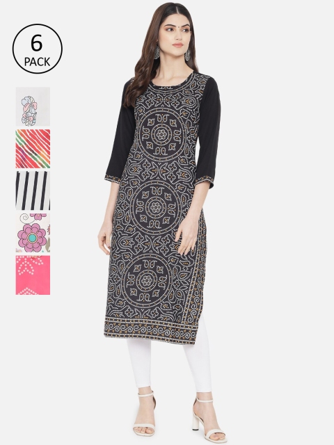 

Ethnic basket Women Multicoloured Pack Of 6 Ethnic Motifs Printed Kurta, Multi