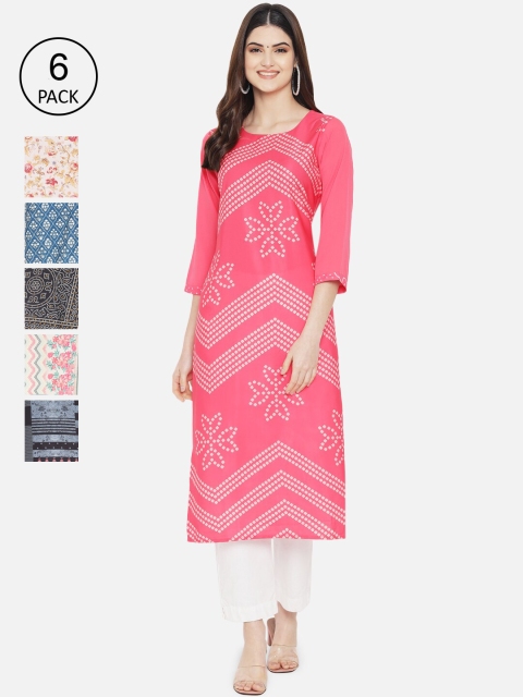 

Ethnic basket Pack of 6 Women Printed Crepe Kurta, Multi