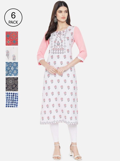 

Ethnic basket Women Pack of 6 Printed Crepe Kurta, Multi