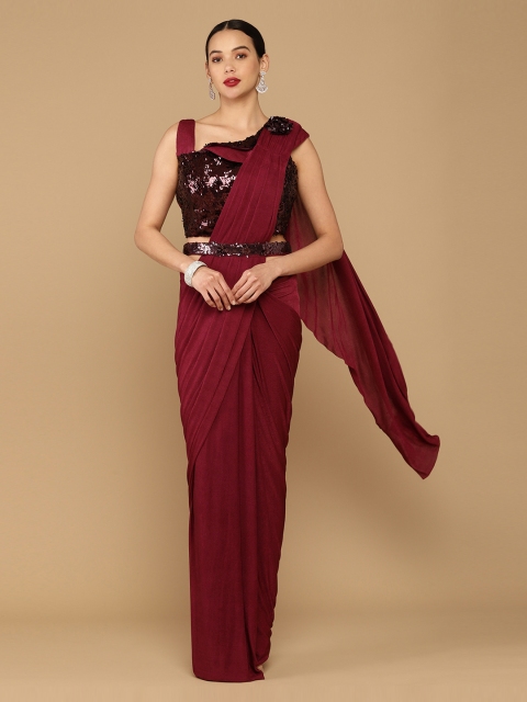 

Soch Maroon Georgette Saree With Sequined Blouse