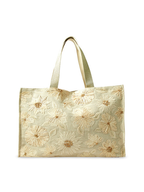 

Accessorize Cream-Coloured Jute Floral Embroidered Shopper Tote Bag