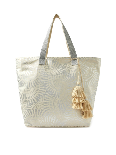 

Accessorize Silver-Toned & Beige Printed Oversized Shopper Tote Bag