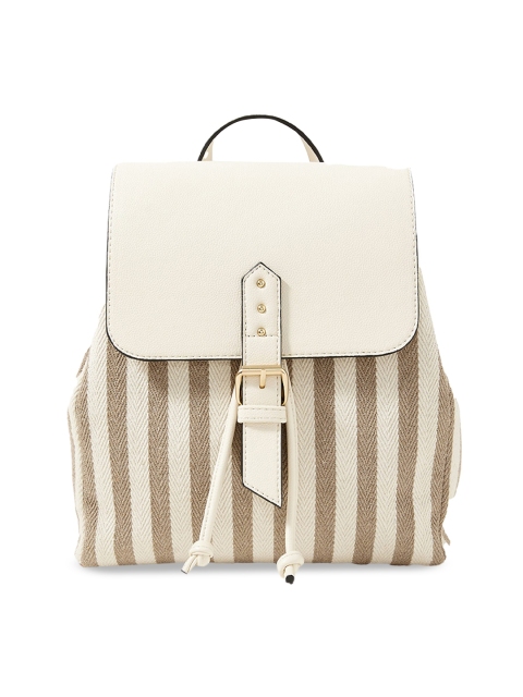 

Accessorize Women Off White & Olive Green Faux Leather Striped Backpack