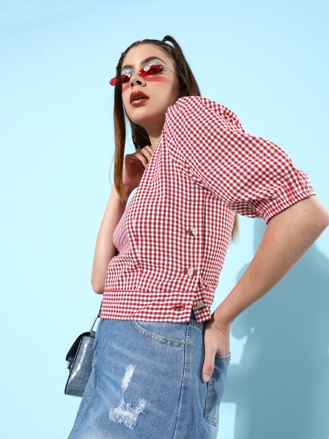

The Vanca Women Gorgeous Red Checked Summer Gingham Top