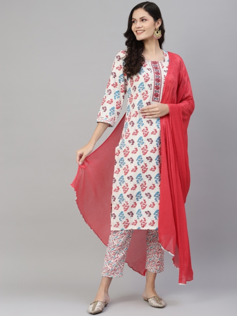 

Laado - Pamper Yourself Women Beige Floral Printed Kurta with Trousers & With Dupatta