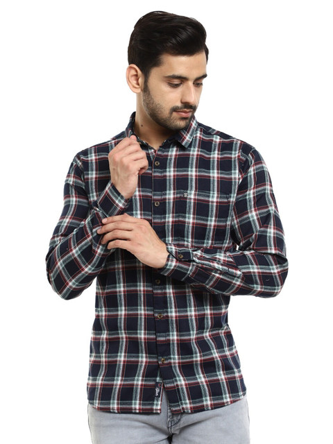 

V-Mart Men Navy Blue & White Standard Tartan Checked Casual Shirt