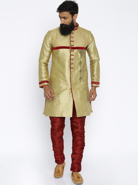

TOZZI Beige & Maroon Silk Embellished Kurta Churidar