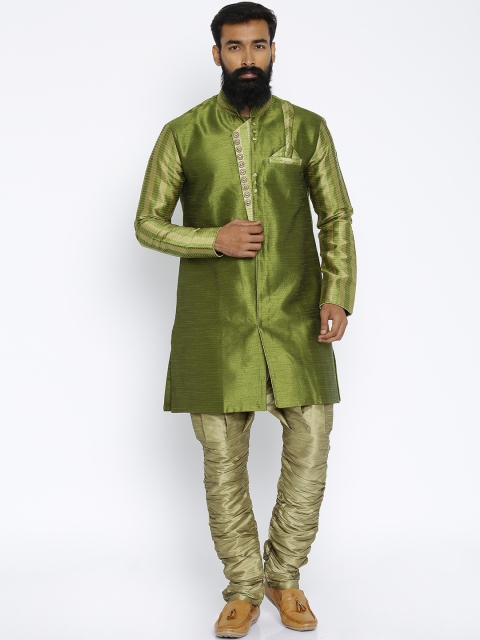 

TOZZI Green & Beige Pure Silk Kurta Churidar