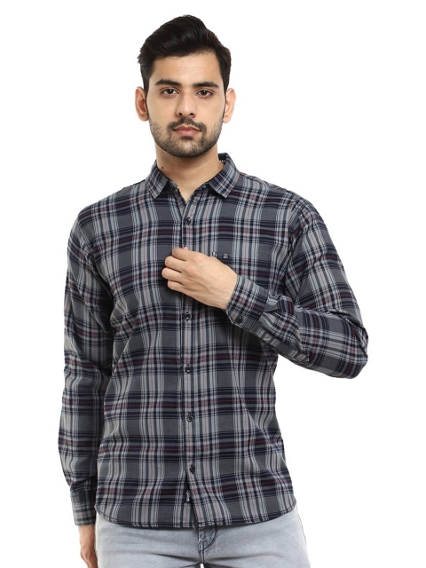 

V-Mart Men Grey Standard Tartan Checks Checked Casual Shirt