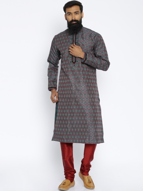

TOZZI Grey & Maroon Pure Silk Kurta Churidar