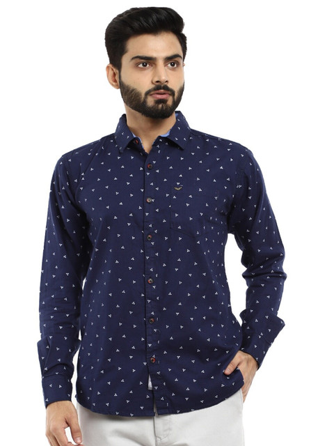 

V-Mart Men Navy Blue Standard Slim Fit Printed Casual Shirt
