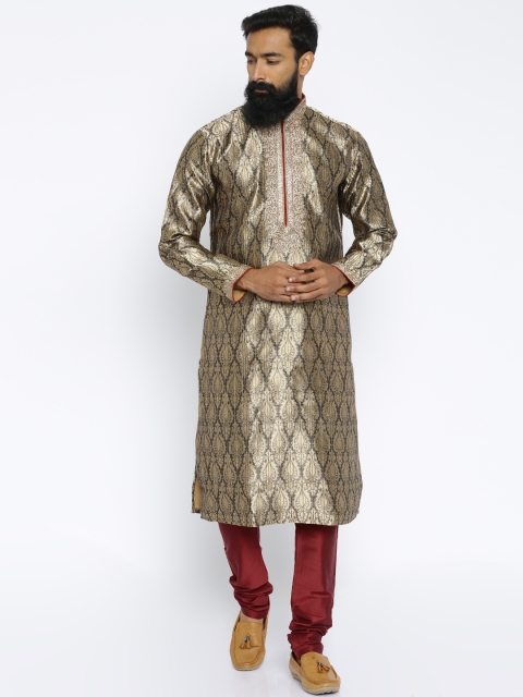 

TOZZI Coffee Brown & Maroon Woven Design Pure Silk Kurta Churidar