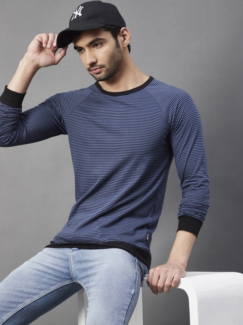 

Rigo Men Blue Striped Slim Fit Cotton T-shirt