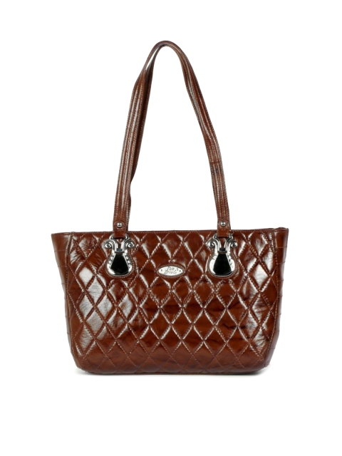 

LELYS Brown Textured Leather Shopper Shoulder Bag with Quilted