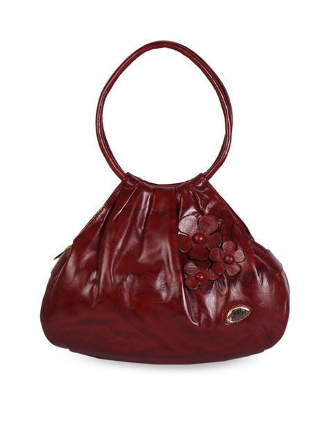 

LELYS Maroon Leather Swagger Shoulder Bag with Tasselled