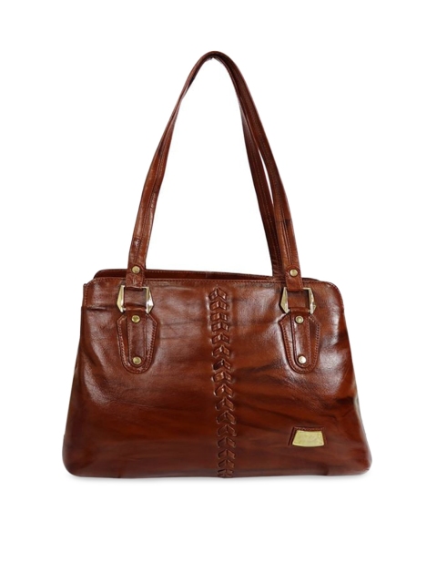 

LELYS Brown Textured Leather Structured Shoulder Bag