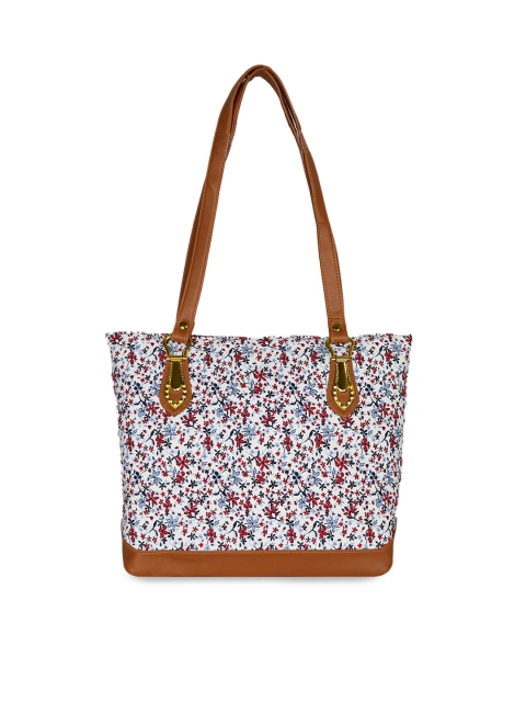 

LELYS White Ethnic Motifs Printed Leather Structured Tote Bag with Tasselled