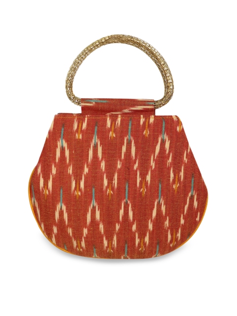 

LELYS Red Geometric Ikat Printed Structured Handheld Bag