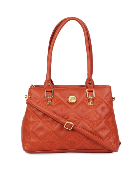 

LELYS Brown Leather Structured Handheld Bag with Quilted