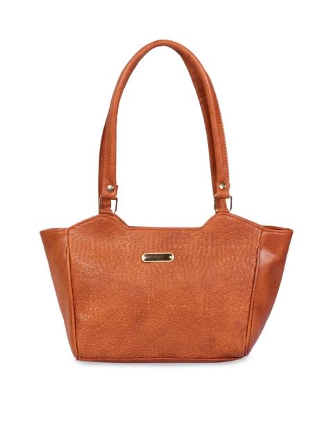 

LELYS Brown Textured Leather Structured Shoulder Bag with Quilted