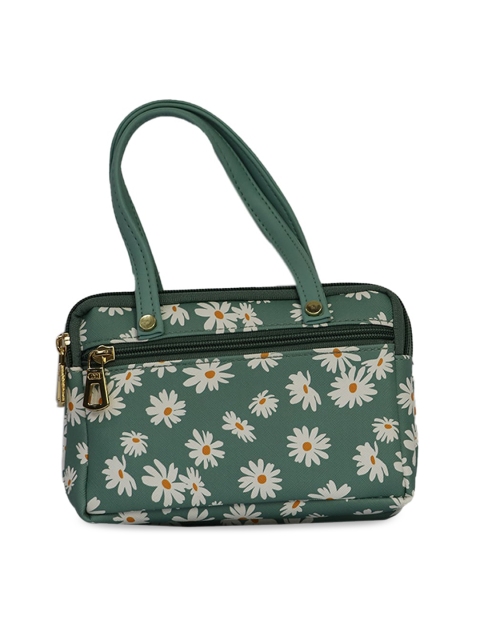 

LELYS Teal Floral Printed PU Structured Handheld Bag