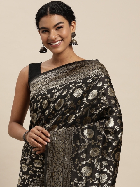 

VAIRAGEE Black & Golden Woven Design Banarasi Saree