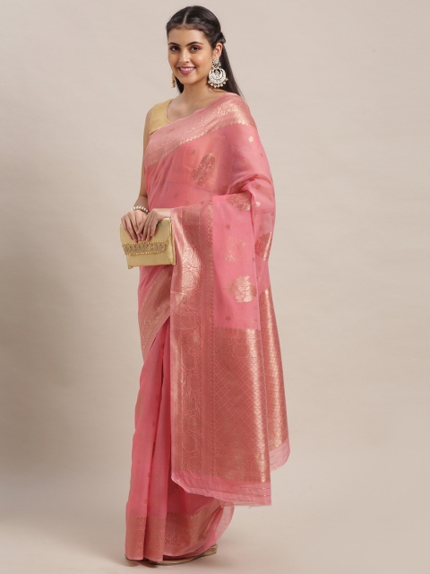 

VAIRAGEE Pink & Golden Ethnic Motifs Woven Design Saree