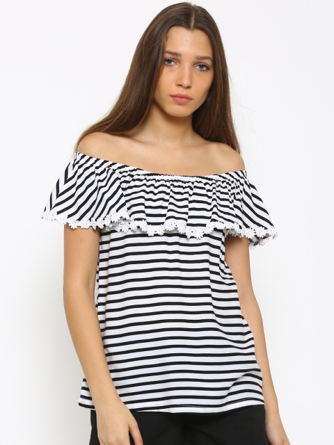 

Honey by Pantaloons Women Black Striped Bardot Top