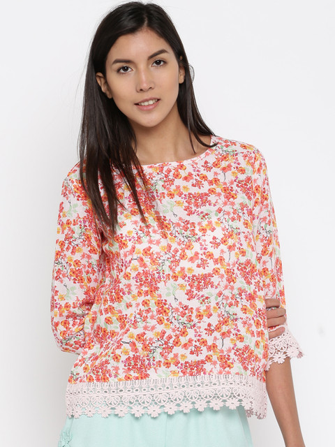 

Honey by Pantaloons Women Dusty Pink & Orange Printed Top