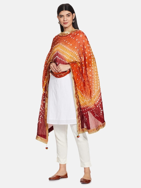 

IVOC Orange & Maroon Printed Bandhani Dupatta