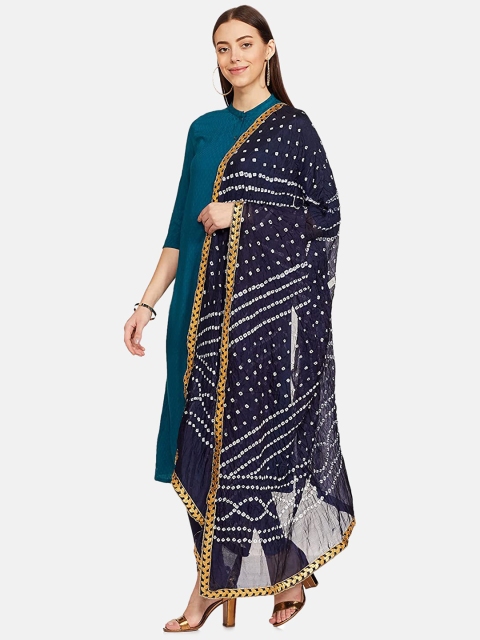 

IVOC Navy Blue & White Printed Bandhani Dupatta