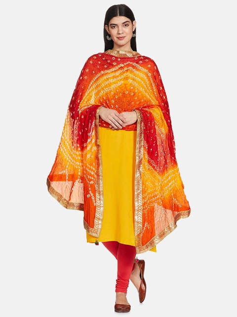 

IVOC Yellow & Red Printed Bandhani Dupatta