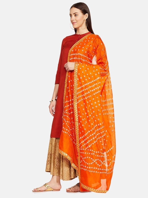 

IVOC Women Orange & White Bandhani Printed Dupatta