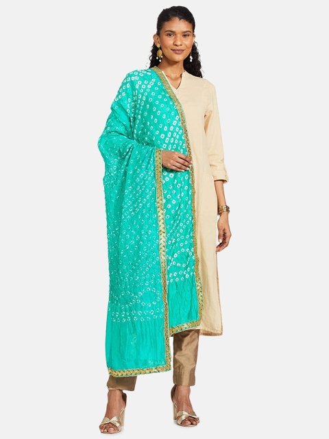 

IVOC Mint Green & White Bandhani Printed Dupatta