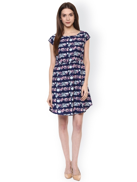 

Honey by Pantaloons Women Navy Blue Printed Fit and Flare Dress