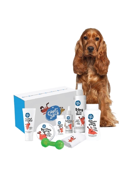 

Captain Zack Dog The Cocker Spaniel Groom Box Ultimate 8-in-1 Head-to-Paw Groom-Kit, White