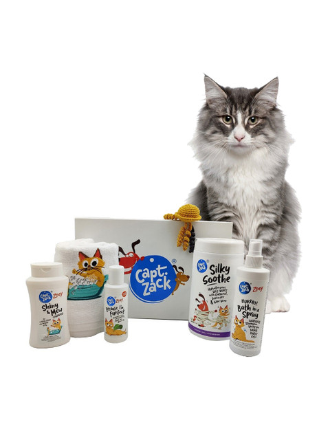 

Captain Zack The Purrfect Cat Groom Box. Ultimate 6-in-1, Head-to-Paw Groom-Kit for Cats, White