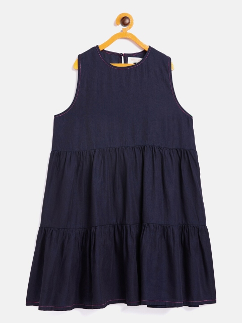 

Noh Voh - SASSAFRAS Kids Navy Blue A-Line Tiered Dress