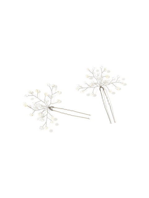 

Accessorize London Women Set of 2 Crystal & Pearl Vine Hair Slides Hair Clip, Silver